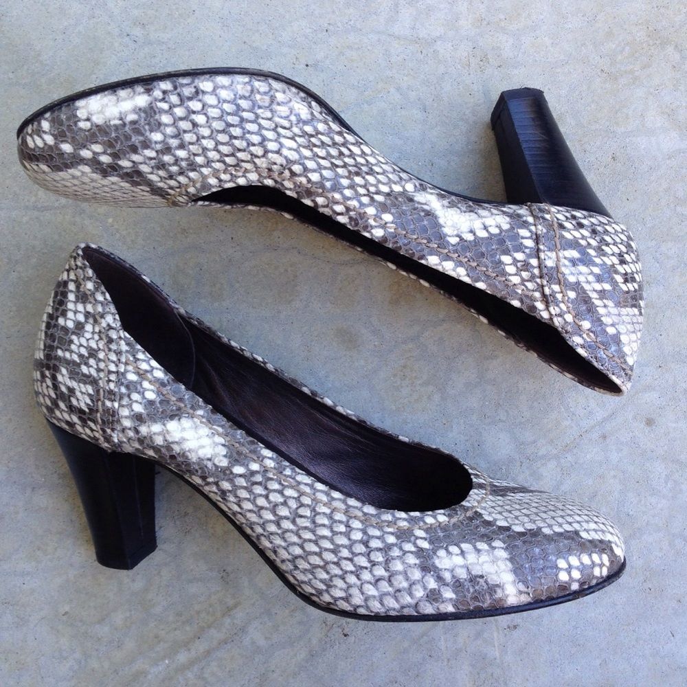 AGL Attilio Giusti Leombruni Snake Print Leather Pumps Block Heel EU 36.5 US 6